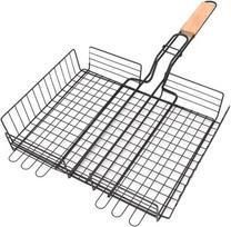 Žuvies kepimo krepšelis 55 x 32 x 8 bbq grilio krepšelis nepridegančiu paviršiumi dengtas geležinis su buku medienos rankena žuvies grilio grotelės žuvies grilio stovas stovyklavimui lauke