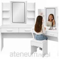 Cosmetic vanity table with LED mirror shelves drawers White 140x80x40cm