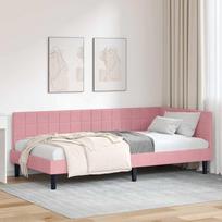 Kampinė lovos konstrukcija Rožinė 90 cm x 200 cm Aksomas