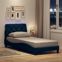 Lovos rėmas su LED be čiužinio, mėlynas, 90x200 cm, audinys