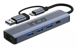 INCA Hub IUTP-5T USB-C/A į 3x USB-A 3.0 / RJ45 5Gbit/s Pilka