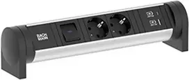 Bachmann 708.001 CYCLE Desk Maitinimo Juosta 2x Schuko CEE7/3 su Jungikliu, 2m Laidas, Aliuminis/Juoda