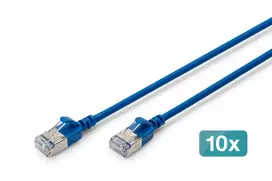 DIGITUS CAT 6A F-FTP plonas patch kabelis, 0,3 m, mėlynas, 10 vnt., LSZH, 10Gbps, RJ45