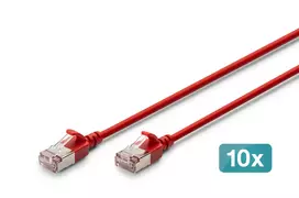 DIGITUS CAT 6A F/FTP plonas jungiamasis kabelis, 0,5 m, raudonas, 10 vnt., LSZH, 10Gbps