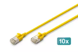 DIGITUS CAT 6A F-FTP plonas patch laidas, 0,5 m, geltonas, 10 vnt., LSZH, 10Gbps, 500MHz, 28AWG varis, auksuoti RJ45