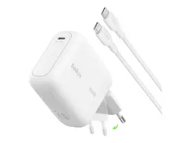 Belkin BOOSTCHARGE 100W USB-C GaN sieninis įkroviklis su 1,5 m USB-C į USB-C laidu - baltas