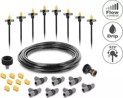 Delock Micro-Drip rinkinys vazonams – pilnas lašelinio laistymo rinkinys kambariniams augalams, 10 augalų, 15 m pagrindinė žarna, reguliuojami lašintuvai, atsparus UV spinduliams
