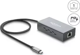 Delock USB Type-C Gigabit Ethernet tinklo adapteris su RJ45 PoE ir USB Power Delivery