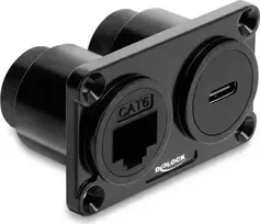 Delock dvigubas panelės montavimo adapteris USB 10Gbps USB Type-C™ moteriška PD 100 W + RJ45 moteriška Cat.6 juoda