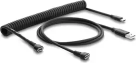 Delock magnetinis spiralinis laidas USB 2.0 Type-A kištukas į Pogo 4 kontaktų kištuką + USB Type-C kištukas į Pogo 4 kontaktų lizdą adapterių rinkinys juodas 1,5 m