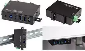 LogiLink UA0443 USB 3.0 pramoninis 4 prievadų metalinis šakotuvas su DIN bėgio laikikliu