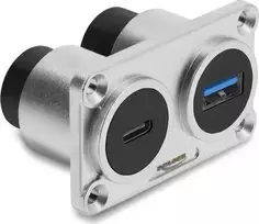 Delock Dual Panel Mount USB 3.2 Gen 1 Type-A Female + USB 3.2 Gen 2 Type-C Female su 100 W Power Delivery, sidabrinis