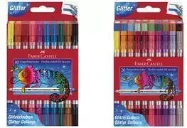 Faber-Castell Glitter dvipusiai žymekliai, 20 vnt. komplektas su plačiu ir plonu antgaliais (3-5 mm / 1 mm), išplaunami - 151108