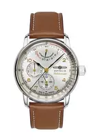 Zeppelin Mediterranee 96901 automatinis vyriškas laikrodis 42mm mėlynu ciferblatu ir odiniu dirželiu