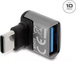 Delock USB 10Gbps adapteris USB Type-C male į USB Type-A female, kampuotas į viršų, aliuminio korpusas