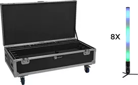 EUROLITE rinkinys 8x AKKU IP Pixel Tube 360° PRO CRMX + Flightcase su ratukais ir įkrovimu