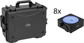 EUROLITE rinkinys 8x AKKU IP Flat Light SMD RGBW IP65 juodas + plastikinis krepšys su vežimėliu