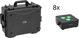 EUROLITE rinkinys 8x AKKU IP Flat Light 3 sw IP65 LED prožektoriai su vežimėlio dėklu