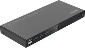 MicroConnect 4K@60Hz HDMI KVM perjungiklis 4x1 su 4K60 4:4:4, USB 3.0 šakotuvu, garso perdavimu, metaliniu korpusu (MC-HDMIKVM0401-USB3-4K)