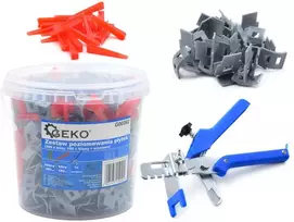 GEKO įrankių rinkinys plytelėms išlyginti (300x spaustukai | 100x pleištai | 1x replės)