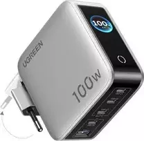 UGREEN 100W GaN Tech Nexode Pro 5-in-1 sieninis įkroviklis su išmaniuoju ekranu ir jutiklinio valdymo funkcija, 4x USB-C ir 1x USB-A, pilkas 65620