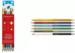 Caran d'Ache Swisscolor Bicolor Aquarelle akvareliniai spalvoti pieštukai, 6 dvipusiai pieštukai = 12 spalvų, šešiakampiai, FSC kedro 1285.706