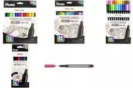 Pentel Arts Pointliner plonas flomasterių rinkinys, 0,4 mm, vandeniniai dažai, 12 skirtingų spalvų, daugkartinio naudojimo dėklas (S40-12)