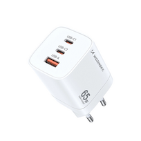 Wozinsky CGWCW 65W USB-A / 2 x USB-C GaN sieninis įkroviklis - baltas