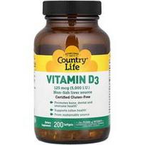 Country Life, Vitaminas D3, 125 mcg (5000 TV), 200 minkštųjų gelių