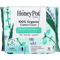 The Honey Pot Company, 100 % ekologiškos medvilnės įklotai, vėsinantis žolelių užpilas, įklotai su sparneliais, „Super“, 16 vnt.