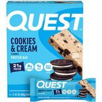 Quest Nutrition, Baltymų batonėlis, sausainiai ir grietinėlė, 4 batonėliai, po 2.12 uncijos (60 g)