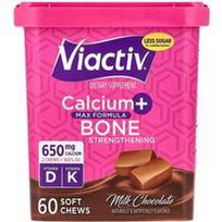 Viactiv, Kalcis + kaulų stiprinimas, „Max Formula“, pieniško šokolado skonio, 60 minkštų kramtomųjų tablečių
