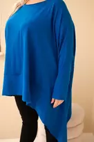 Moteriška Plus Size asimetrinė tunika, safyro mėlynos spalvos