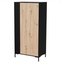 Cama Meble spinta MERCI 400016, 900x550x1840 mm, 2 durys, 4 lentynos, PUSH TO OPEN, drabužių kabykla, juoda/ąžuolas
