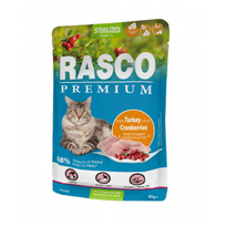 Rasco konservai katėms (sterilizuotoms) su kalakutiena ir spanguolėmis padaže, 85 g