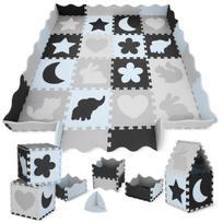 Žaidimų kilimėlis putų dėlionė puzzle vaikams 4FIZJO XXL 150x150 cm mėlynas - edukacinė mata, gyvūnų motyvas