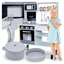 Medinė vaikiška virtuvėlė COOKER su priedais, kriaukle ir mikrobangų krosnele