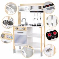 Medinė vaikiška virtuvėlė KINDERPLAY su gartraukiu ir priedais, 100 cm