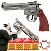 Žaislinis GUN METAL BANG revolveris su liepsnos ir garsiniais kapsulėmis, 360 šūvių