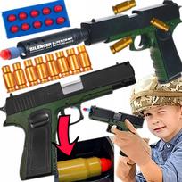 Žaislinis pistoletas GLOCK su EVA šovinukais ir duslintuvu