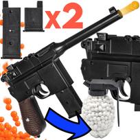 Metalinis pistoletas Mauser C96 replika ASG su 100% metaliniu korpusu ir granulių kamuoliukais