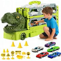 Vaikų automobilių rinkinys su dinozaurais lagamine, 1,7 m trasa, 6 mašinėlės