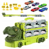 Žaislinis sunkvežimis su automobilių paleidimo trasa Dinozauras