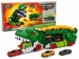 Dinozaurų sunkvežimis T-Rex su automobilių trasa ir paleidėju