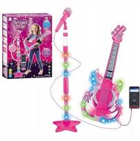 Mikrofonas su stovu ir gitaros karaoke rinkiniu, su šviesomis ir garsu