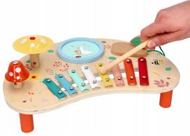 Medinis Montessori muzikinis staliukas vaikams, 5 viename, būgnai, nuo 12 mėn.