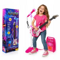 Elektrinė gitara vaikams, rožinė, su mikrofonu, stovu ir stiprintuvu
