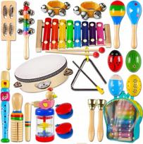 Medinių muzikos instrumentų rinkinys vaikams: fleita, lėkštės, edukacinė dovana