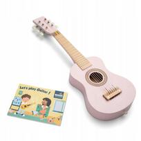Medinė gitara NEW CLASSIC TOYS su dirželiu ir mokomąja knygele, rožinė