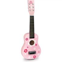 Medinė gitara mergaitėms Vilac, rožinė su gėlėmis